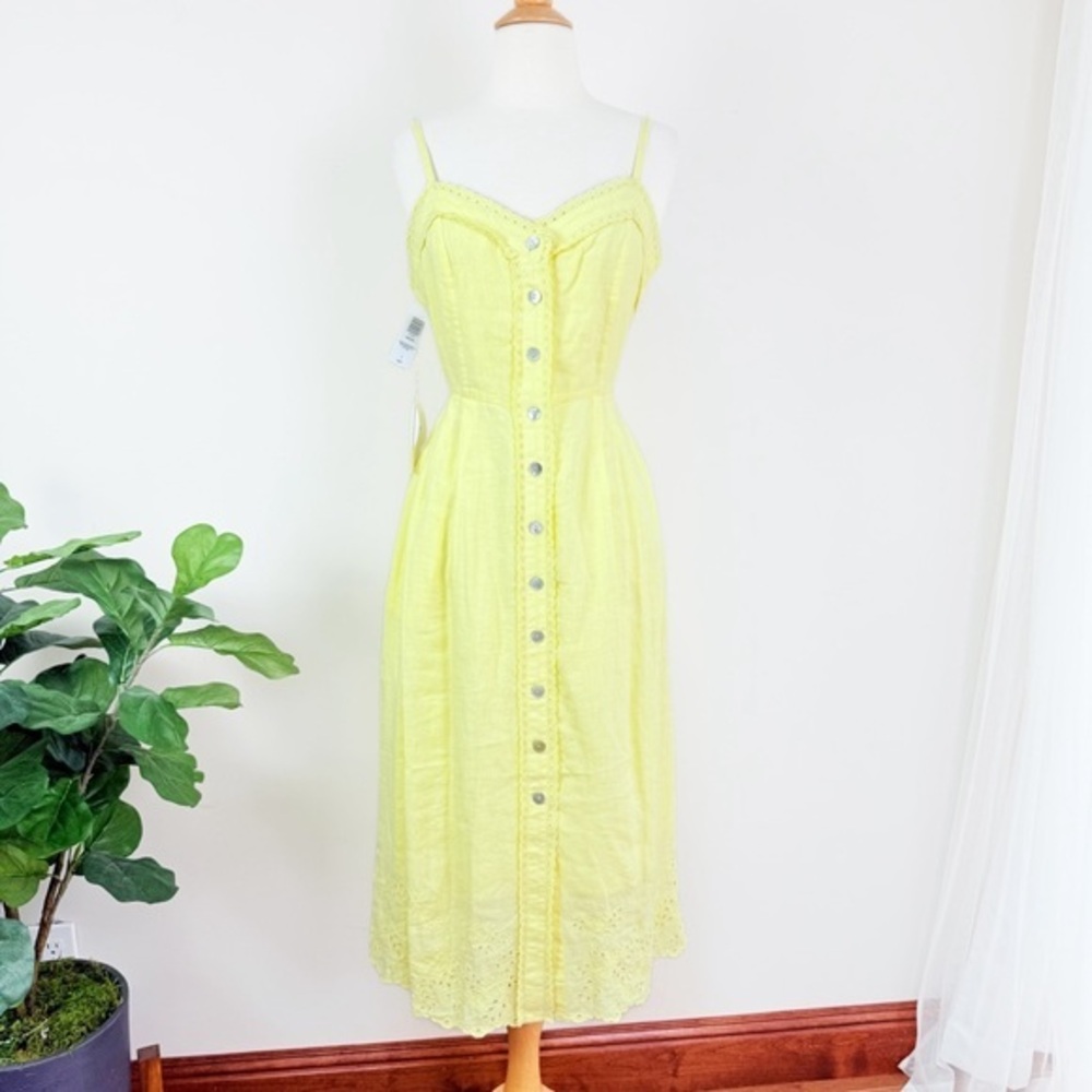 💋Aritzia Wilfred Yellow Lace linen Button-Down Dress. Size 6